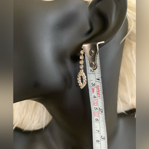 Claw Set Clear Rhinestone Silver Tone Dangle Loop Screw Back Dainty Earrings. - Picture 8 of 9